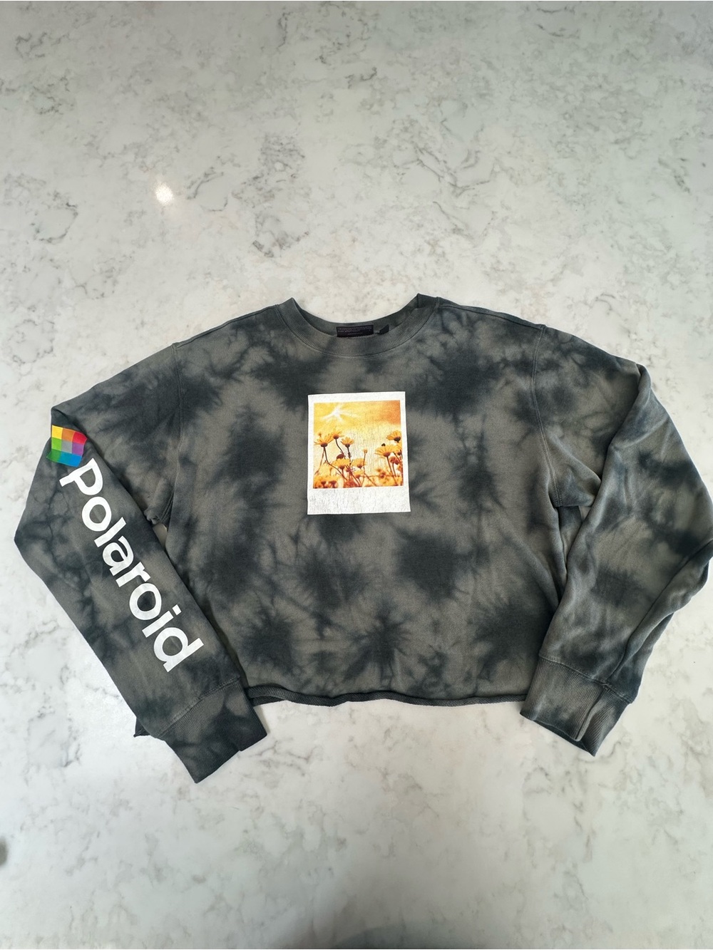Polaroid Cropped Tie-Dye Graphic Sweatshirt. Size XL